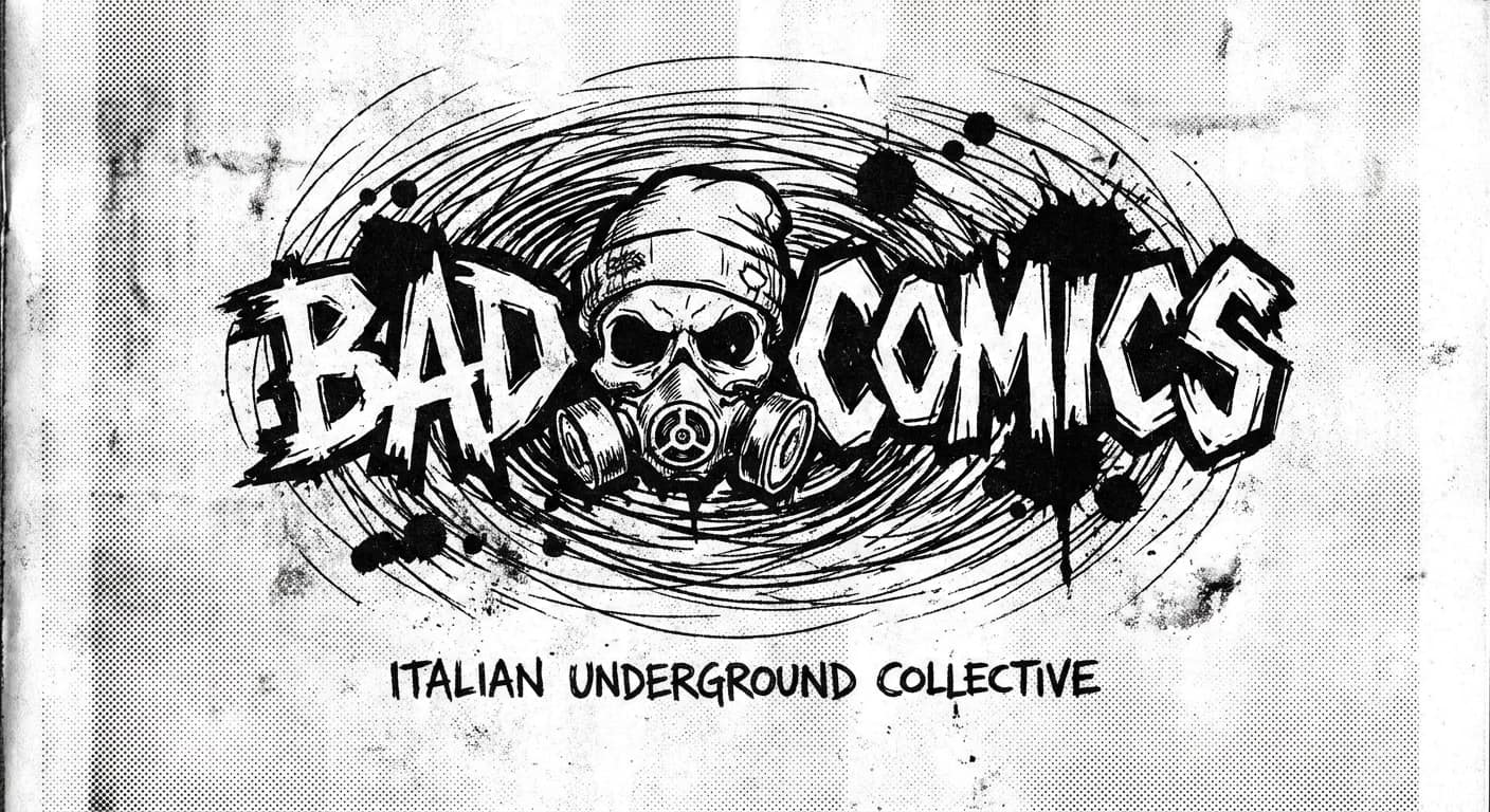 Logo del collettivo BAD COMICS su sfondo nero con grafica underground